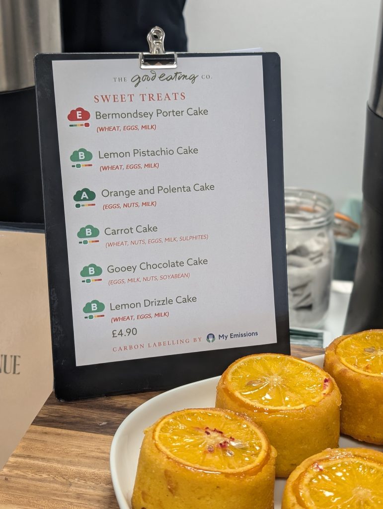 A carbon labelled menu displayed by The Good Eating Company.